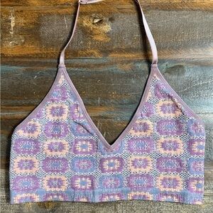 Free People Intimately Geo Knit Halter Bralette Lavender Combo  NWT